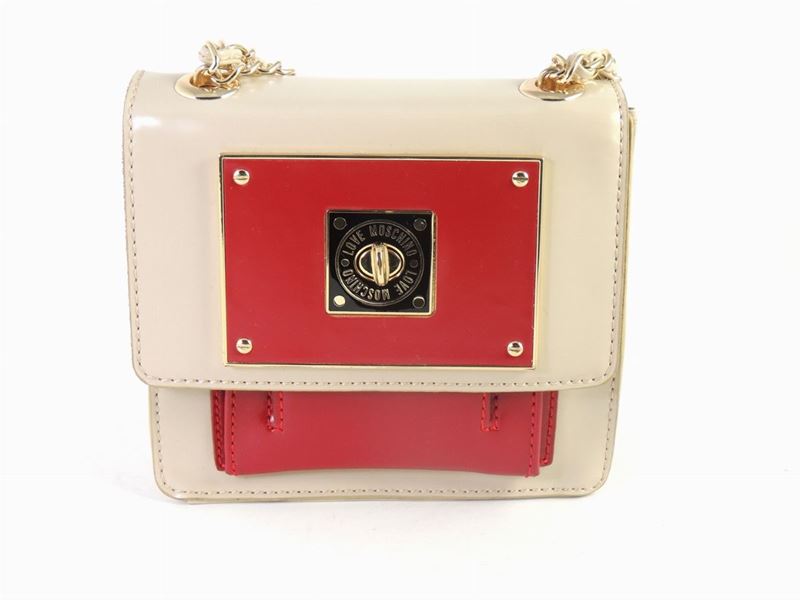 Borsa a Mano in Pelle Beige e Bordeaux, Moschino
