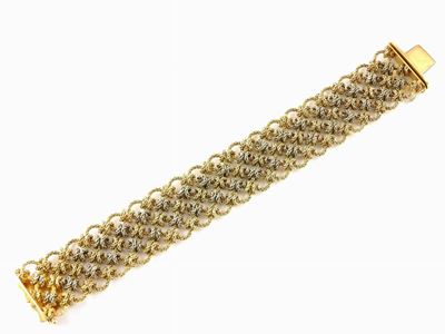 Bracciale a Maglie Intrecciate in Oro Bianco e Giallo