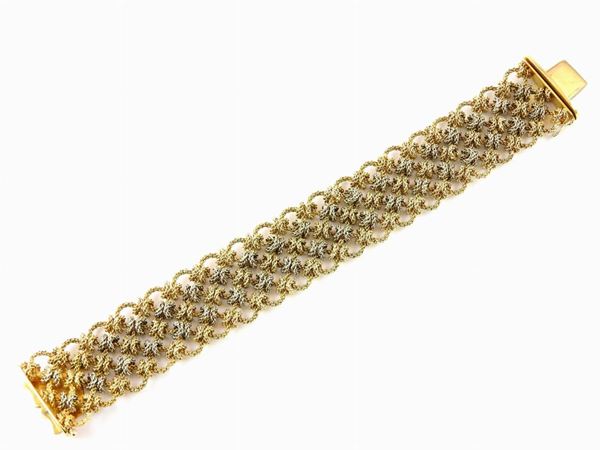 Yellow and white gold woven mesh bracelet