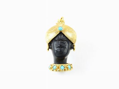 Pendente in Oro Giallo, Ebano e Turchese