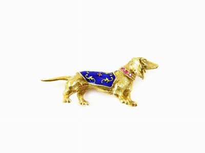 Pendente in Oro Giallo, Smalto e Rubini