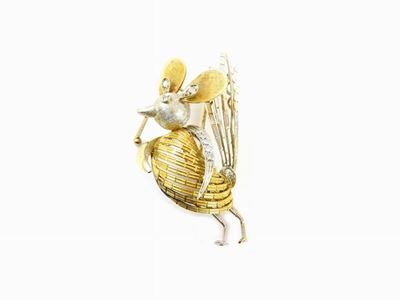 Spilla di Design in Oro Bianco e Giallo con Diamanti