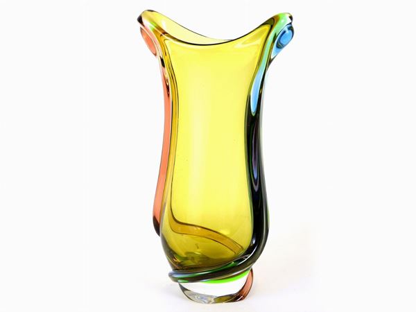 Flavio Poli attribuito - Grande vaso in vetro soffiato color ambra