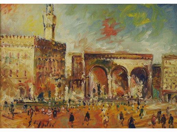 Emanuele Cappello : View of Piazza della Signoria in Florence  - Auction Furniture and Paintings from a House in Val d'Elsa / A Collection of Modern and Contemporary Art - Lots 304-590 - II - Maison Bibelot - Casa d'Aste Firenze - Milano