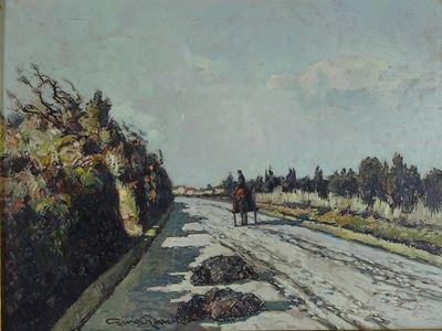 Scorcio di Strada di Campagna con Carro e Figura