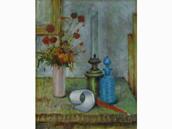 Oreste Zuccoli : Still Life 1961  ((1889-1980))  - Auction Furniture and Paintings from a house in Val d'Elsa - Lots 1-303 - I - Maison Bibelot - Casa d'Aste Firenze - Milano