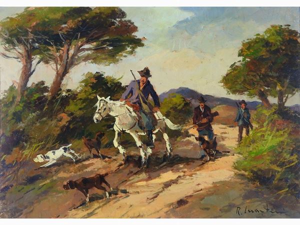 Renzo Martini - Country Landscape with Hunters
