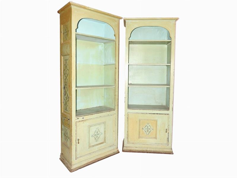 Coppia di Librerie in Legno Tenero Laccato Verde Acqua