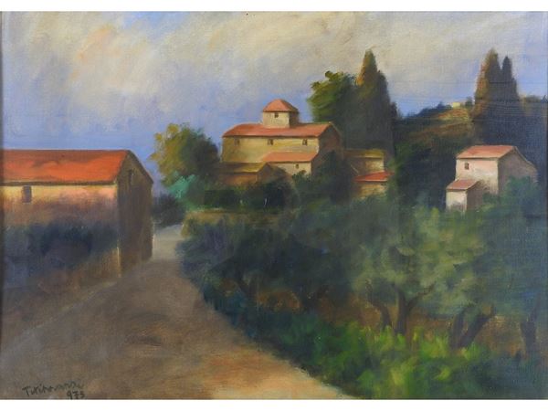 Nino Tirinnanzi : Tuscan Landscape 1973  ((1923-2002))  - Auction Furniture and Paintings from a House in Val d'Elsa / A Collection of Modern and Contemporary Art - Lots 304-590 - II - Maison Bibelot - Casa d'Aste Firenze - Milano
