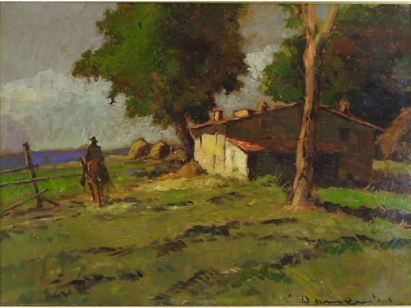 Carlo Domenici - Landscape with Farmhouse and Buttero