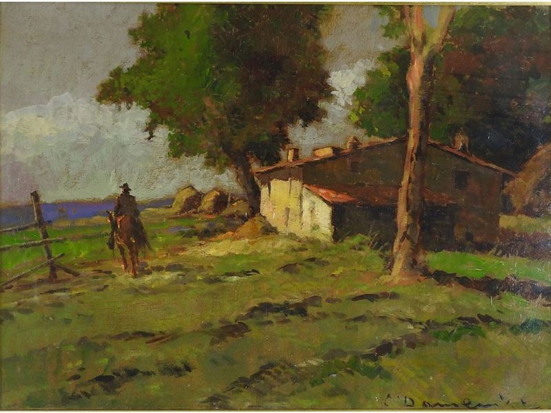 Carlo Domenici - Paesaggio con Veduta di Casolare e Buttero