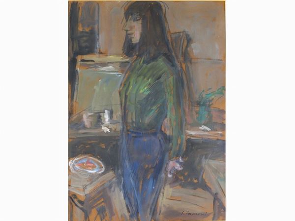 Enzo Faraoni : Portrait of a Woman  - Auction Furniture and Paintings from a House in Val d'Elsa / A Collection of Modern and Contemporary Art - Lots 304-590 - II - Maison Bibelot - Casa d'Aste Firenze - Milano