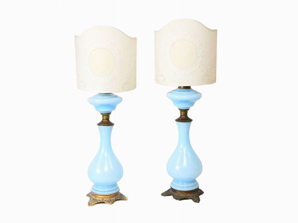 Light Blue Opaline Oil Lamps  - Auction Furniture and Paintings from a House in Val d'Elsa / A Collection of Modern and Contemporary Art - Lots 304-590 - II - Maison Bibelot - Casa d'Aste Firenze - Milano