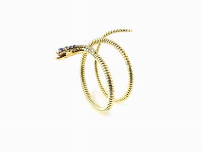 Bracciale a Maglia Elastica in Oro Giallo 585/1000, Diamanti e Zaffiri