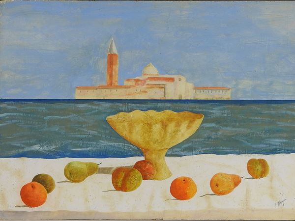Salvatore Magazzini : View of The Church of San Giorgio in Venice with a Still Life  - Auction Furniture and Paintings from a House in Val d'Elsa / A Collection of Modern and Contemporary Art - Lots 304-590 - II - Maison Bibelot - Casa d'Aste Firenze - Milano