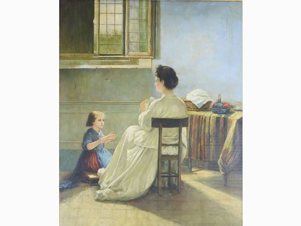 Interior View with Female Figure and Child