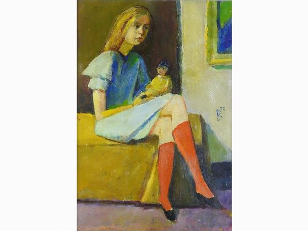 Pietro Bernardini : Portrait of a Girl with Doll 1972  ((1892-1974))  - Auction Furniture and Paintings from a House in Val d'Elsa / A Collection of Modern and Contemporary Art - Lots 304-590 - II - Maison Bibelot - Casa d'Aste Firenze - Milano
