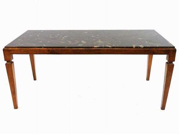 A Walnut Table with a Marble Top