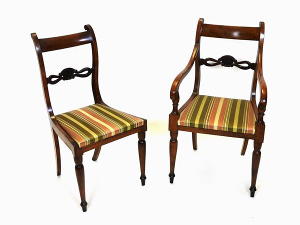 A Set of Four Walnut Chair and a Pair of Armchairs