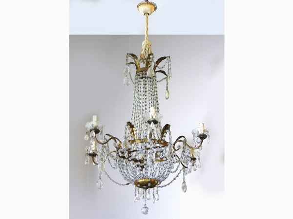 A Pair of Gilded Metal and Glass Chandeliers