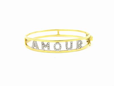 Bracciale Rigido in Oro Giallo e Bianco con Diamanti