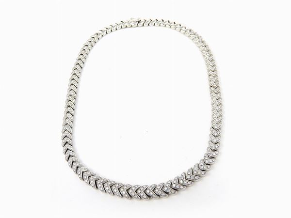 White gold fishbone necklace with diamonds