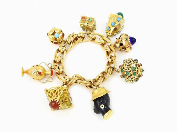 Yellow gold "charms" bracelet with colour stones