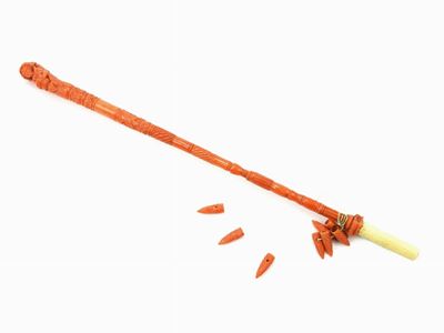 Manico e Otto Puntali di Ombrello da Sole in Corallo Rosso e Avorio