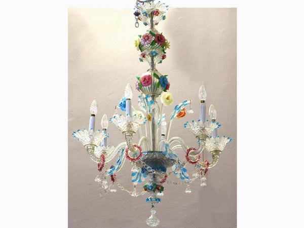 A Blown Glass Chandelier  (Murano, early 20th Century)  - Auction Furniture and Paintings from a House in Val d'Elsa / A Collection of Modern and Contemporary Art - Lots 304-590 - II - Maison Bibelot - Casa d'Aste Firenze - Milano