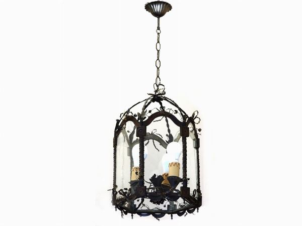 A Wrought Iron and Glass Lantern  - Auction Furniture and Paintings from a house in Val d'Elsa - Lots 1-303 - I - Maison Bibelot - Casa d'Aste Firenze - Milano