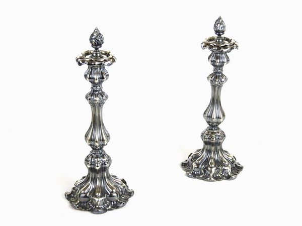 A PAir of Silver Candleholders  - Auction Furniture and Paintings from a house in Val d'Elsa - Lots 1-303 - I - Maison Bibelot - Casa d'Aste Firenze - Milano