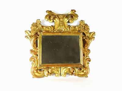 Antica Specchiera in Legno Intagliato e Dorato