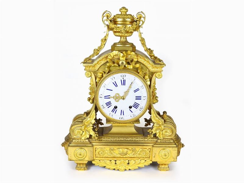 Orologio a Pendolo da Camino in Bronzo Dorato