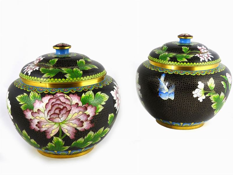 Coppia di Potiches in Smalto Cloisonné