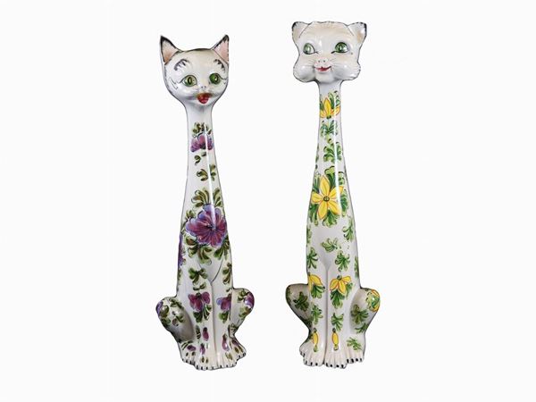 Two Polychrome Ceramic Figures of Cats
