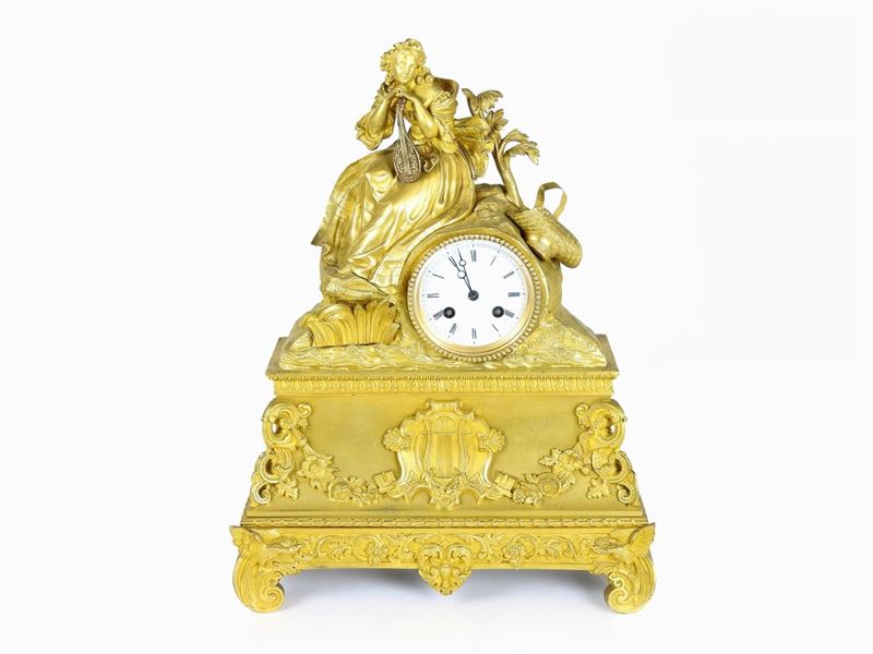 Orologio a Pendolo da Camino in Bronzo Dorato