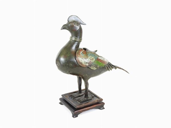 A Metal and Cloisonné Incense Burner in the Shape of a Bird