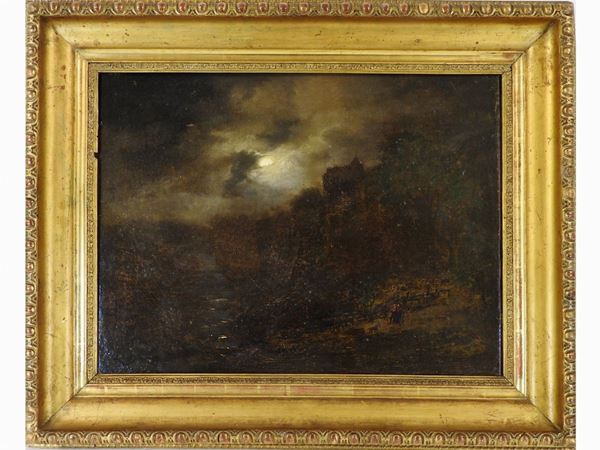 Scuola di Barbizon della seconda met&#224; del XIX secolo - Landscape at Moonlight