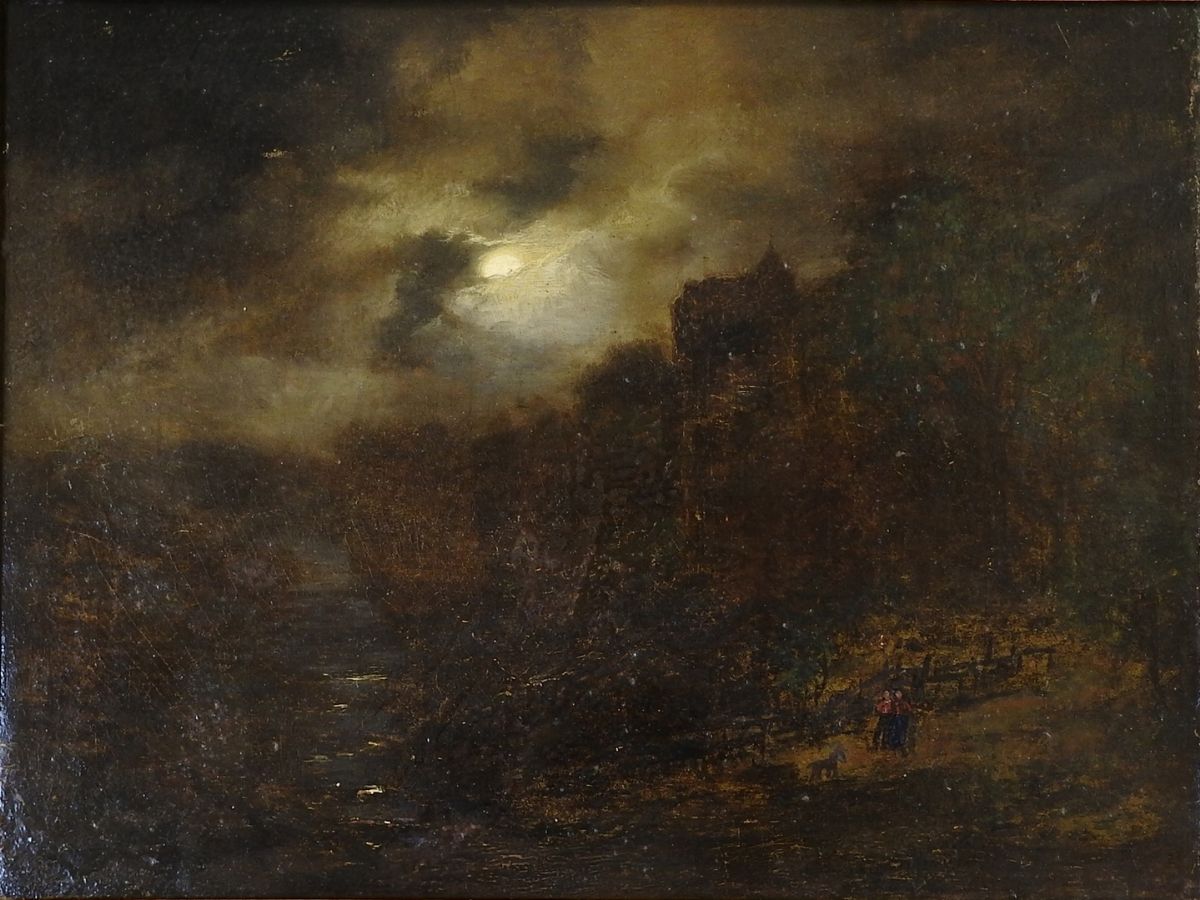 Scuola di Barbizon della Seconda Metà del XIX Secolo - Paesaggio al Chiar di Luna