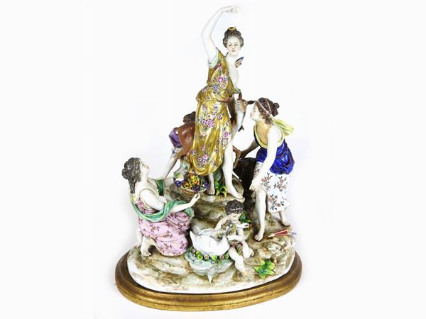 A Large Painted Porcelain Figural Group