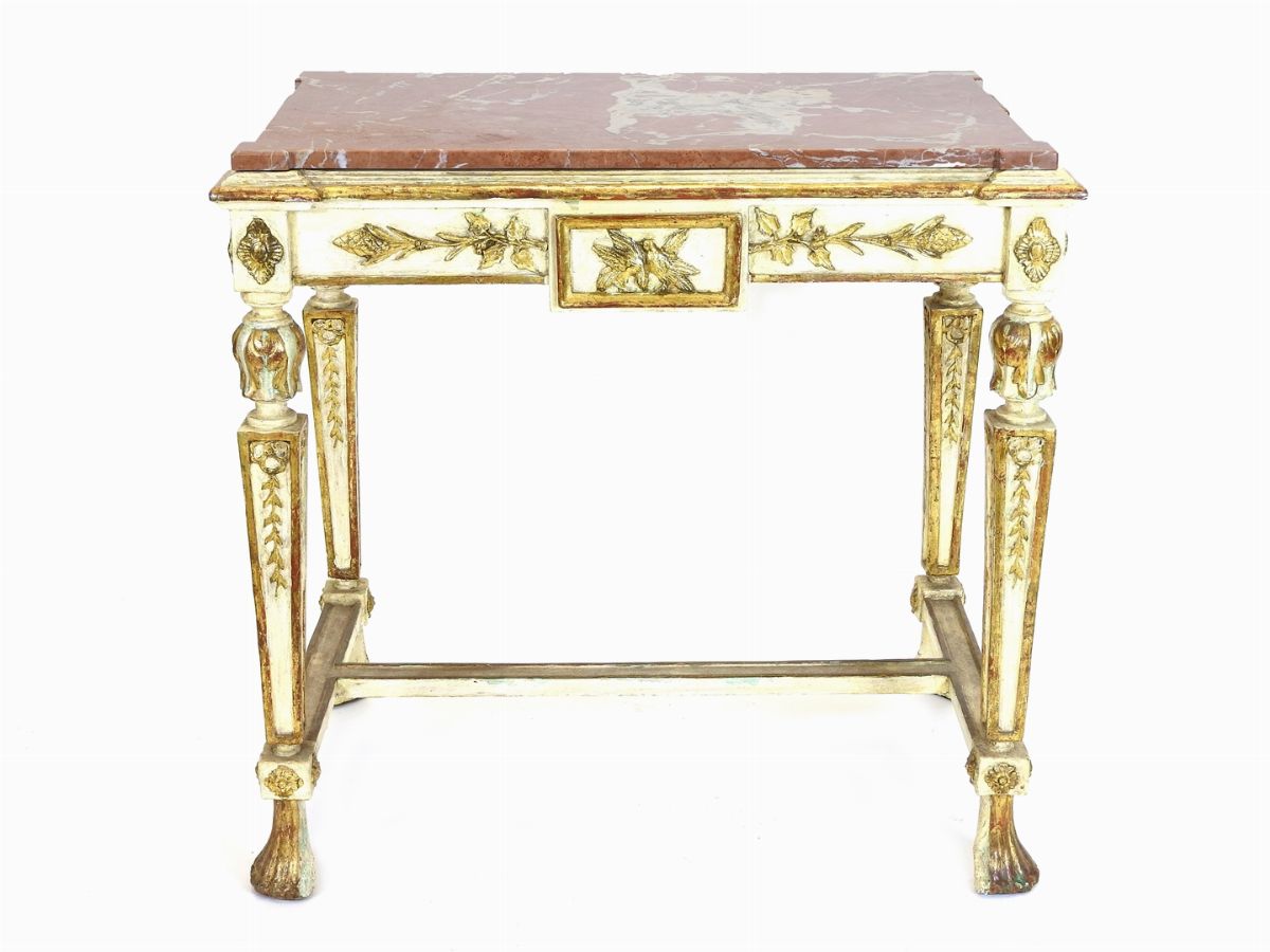 Tavolino Console in Legno Laccato Avorio e in Parte Dorato