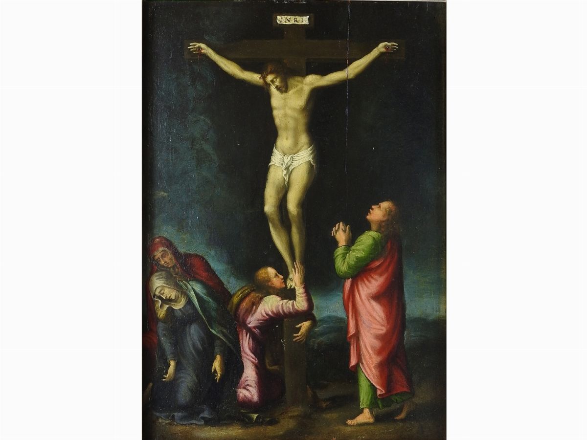 Cerchia di Francesco Cavazzoni - Crocifissione con San Giovanni e le Pie Donne