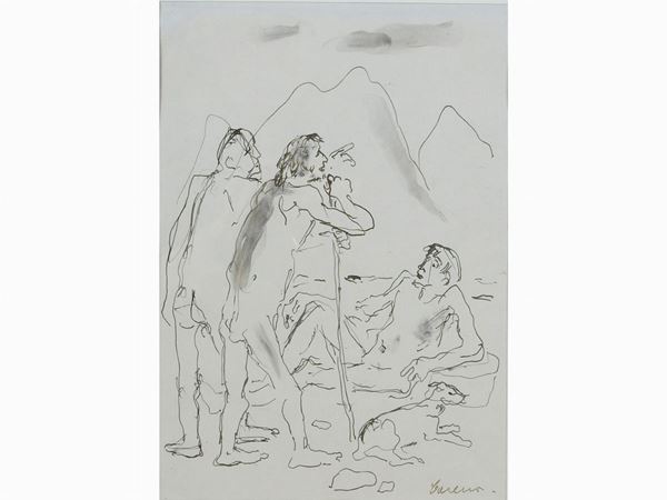 Felice Carena : Paesaggio con figure  ((1879-1966))  - Asta Arredi e Dipinti da una dimora della Val d'Elsa - Lotti 1-303 - I - Maison Bibelot - Casa d'Aste Firenze - Milano