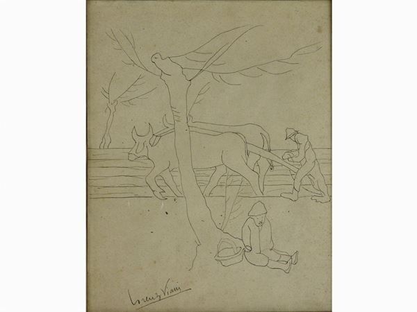 Lorenzo Viani : L'aratura  ((1882-1936))  - Asta Arredi e Dipinti da una dimora della Val d'Elsa - Lotti 1-303 - I - Maison Bibelot - Casa d'Aste Firenze - Milano