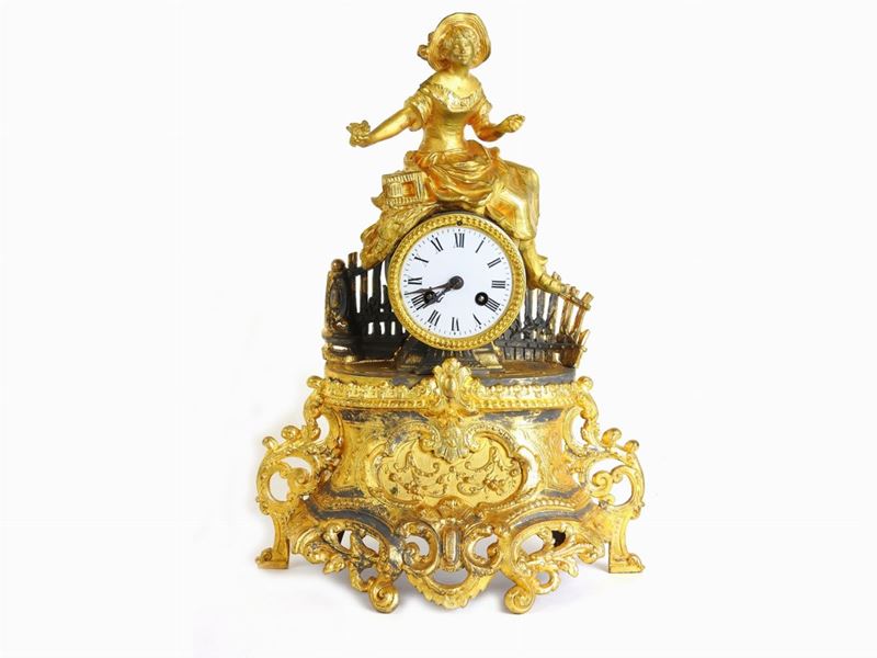 Orologio da Camino a Pendolo in Metallo Dorato