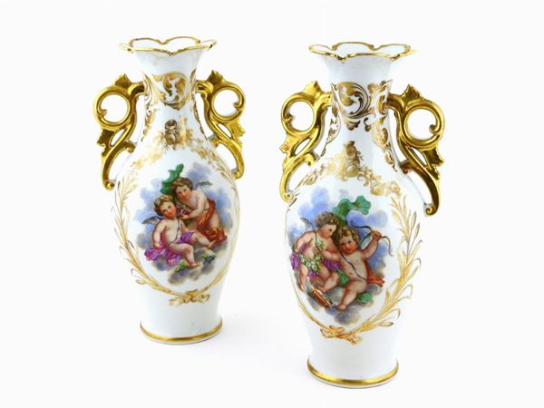A PAir of Painted Porcelain Vases