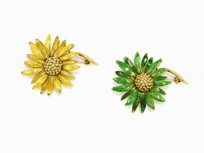 Coppia di Spille in Oro Giallo e Smalti