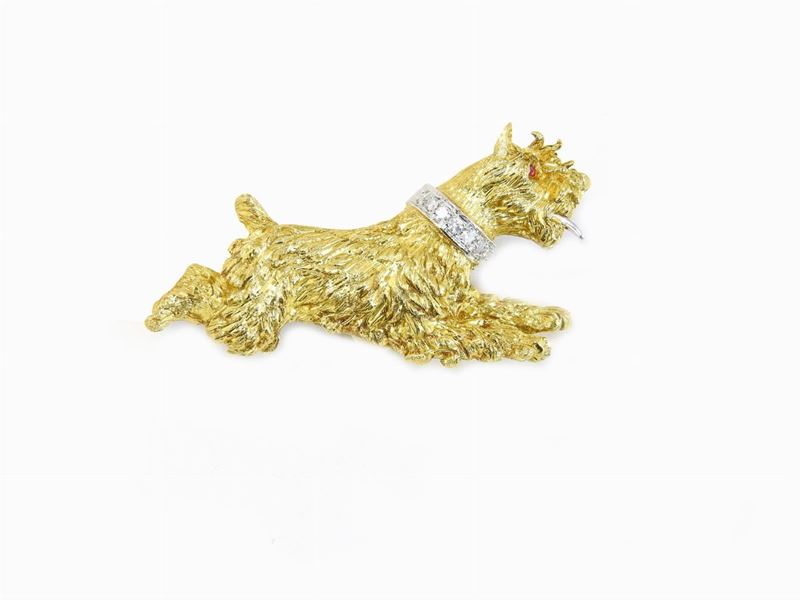 Spilla Animalier in Oro Giallo e Bianco con Diamanti