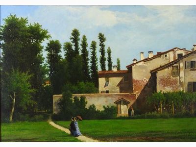 Paesaggio con Veduta di Casolare e Dame