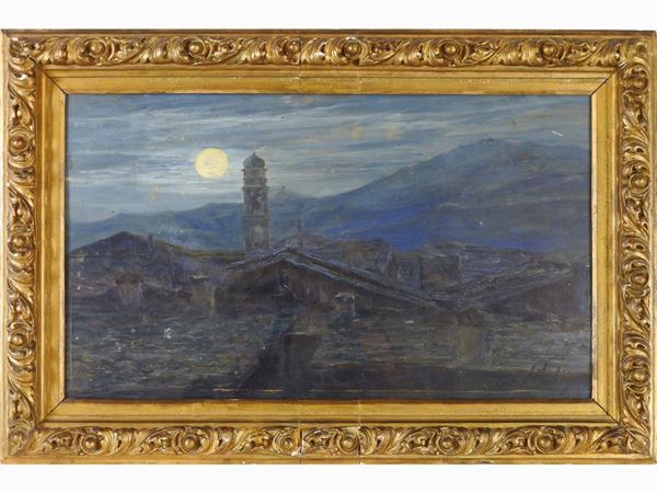 Mario Leopoldo Volpi : Paesaggio al chiar di luna  ((1877-1918))  - Asta Arredi e Dipinti da una dimora della Val d'Elsa - Lotti 1-303 - I - Maison Bibelot - Casa d'Aste Firenze - Milano
